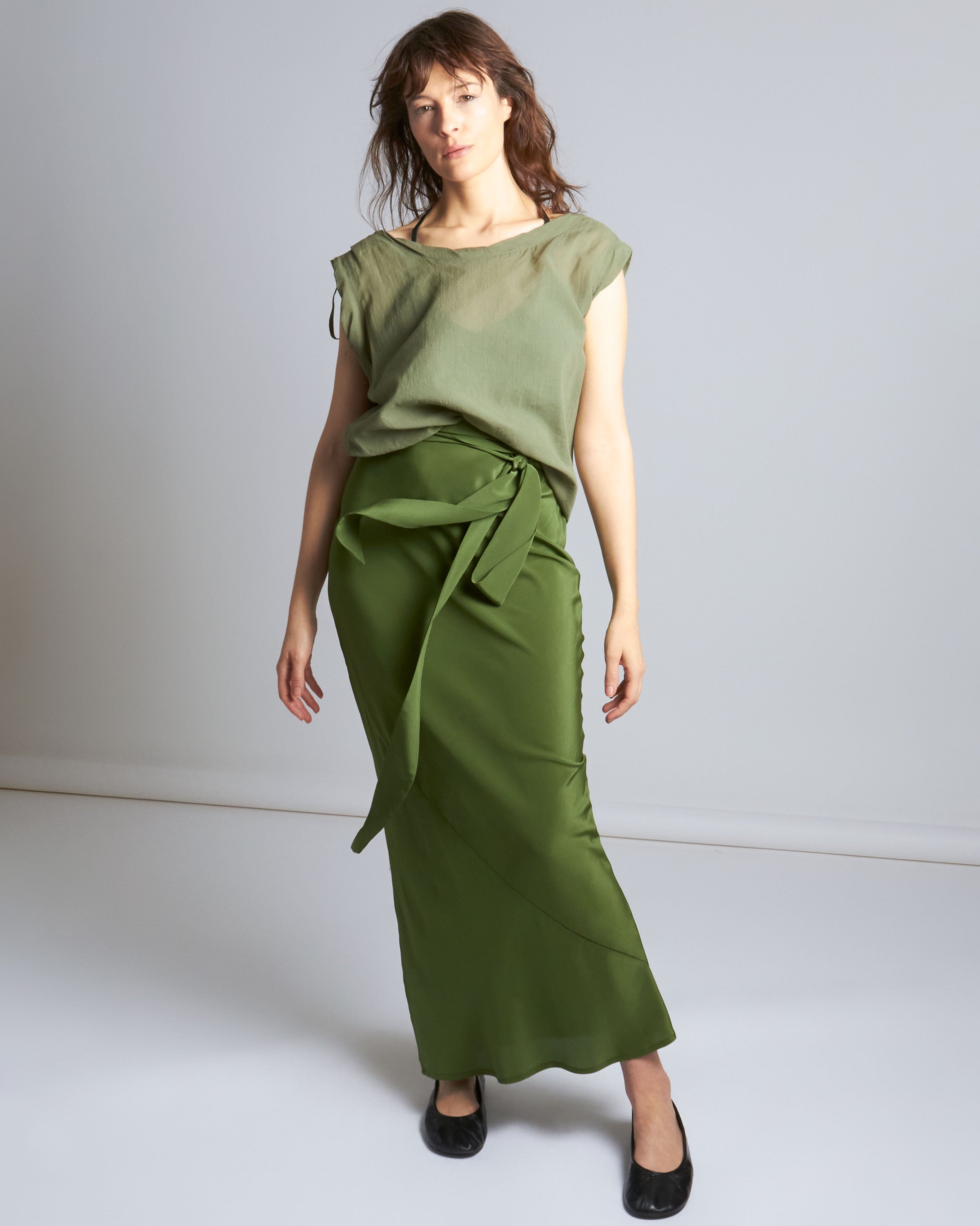 maliamills.com - kara skirt - gwen green silk - pre - order