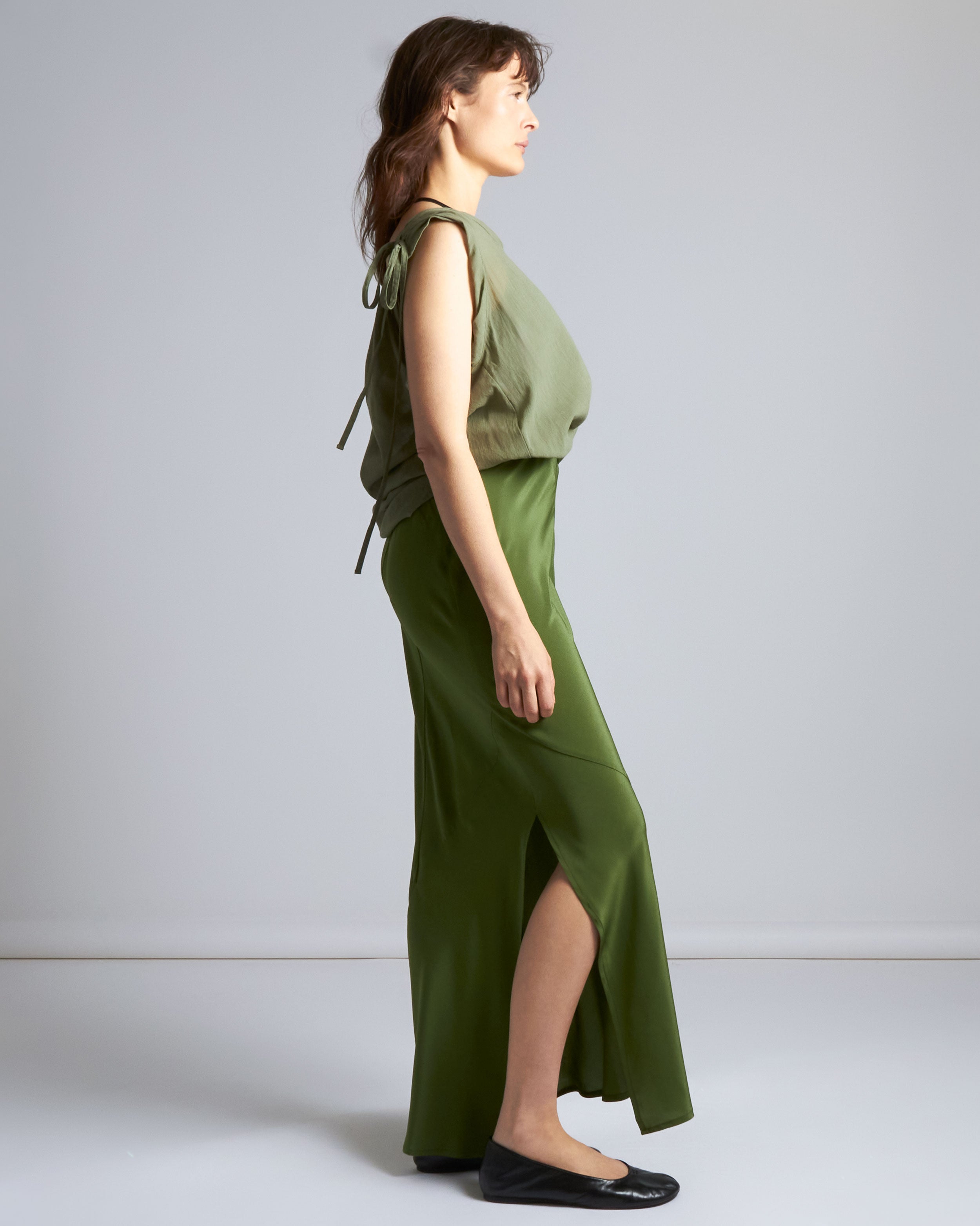 maliamills.com - kara skirt - gwen green silk - pre - order