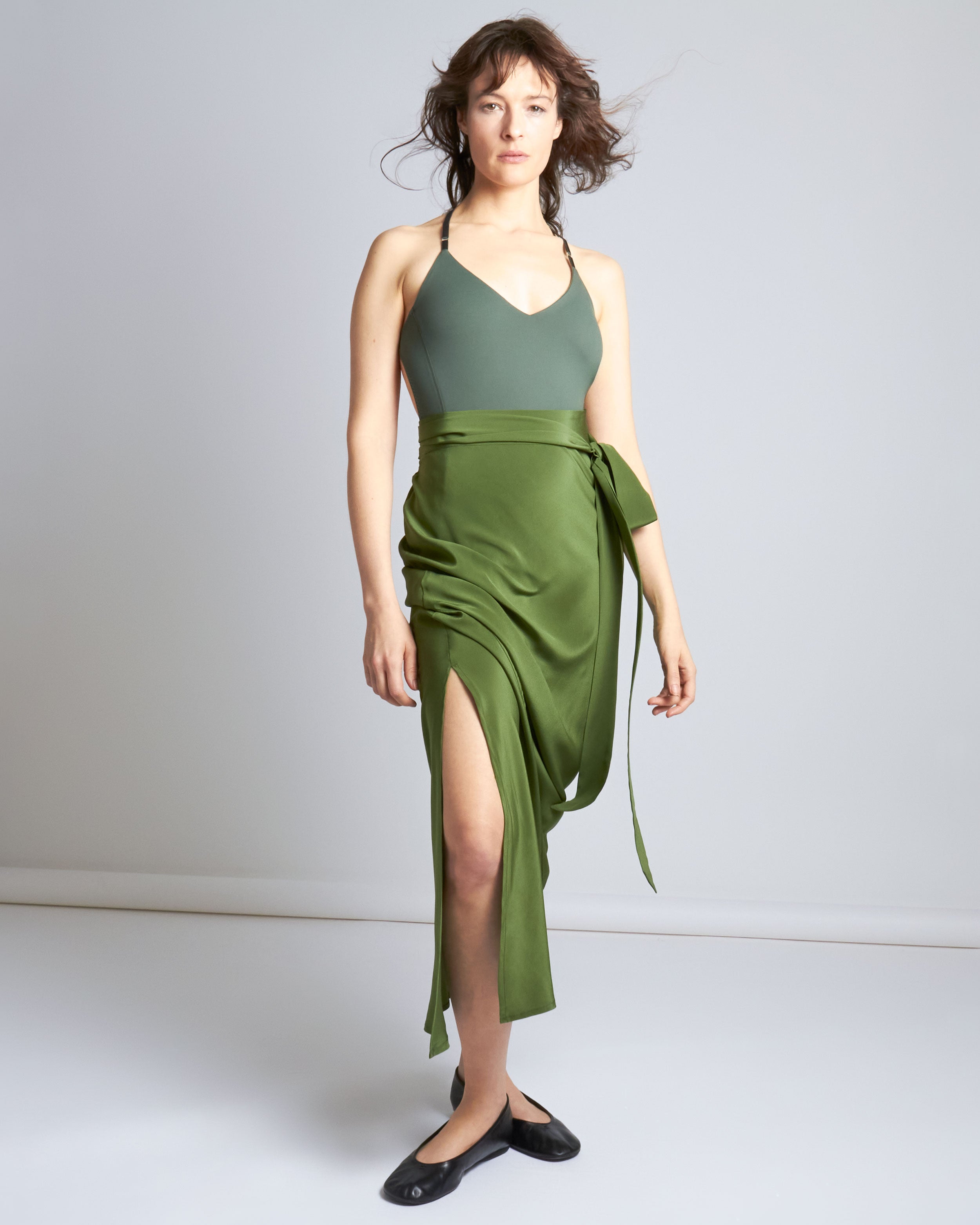 maliamills.com - kara skirt - gwen green silk - pre - order