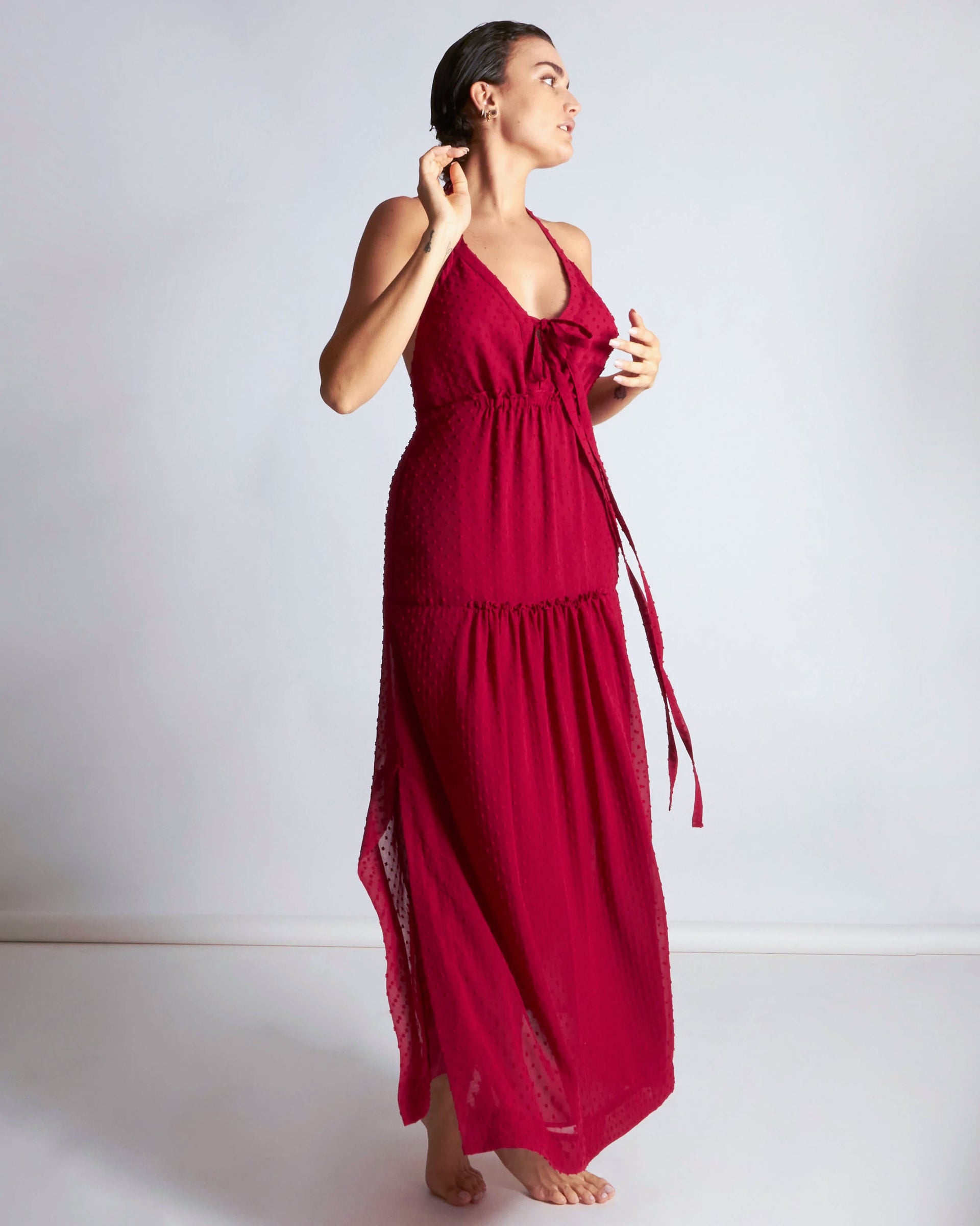 Anastasia Dress | Luxury Resort Wear belladonna red flock